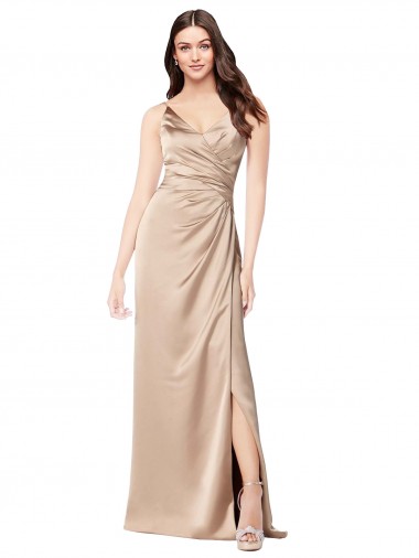Silky Satin Prom Dress with Draped Surplice Bodice Clearance