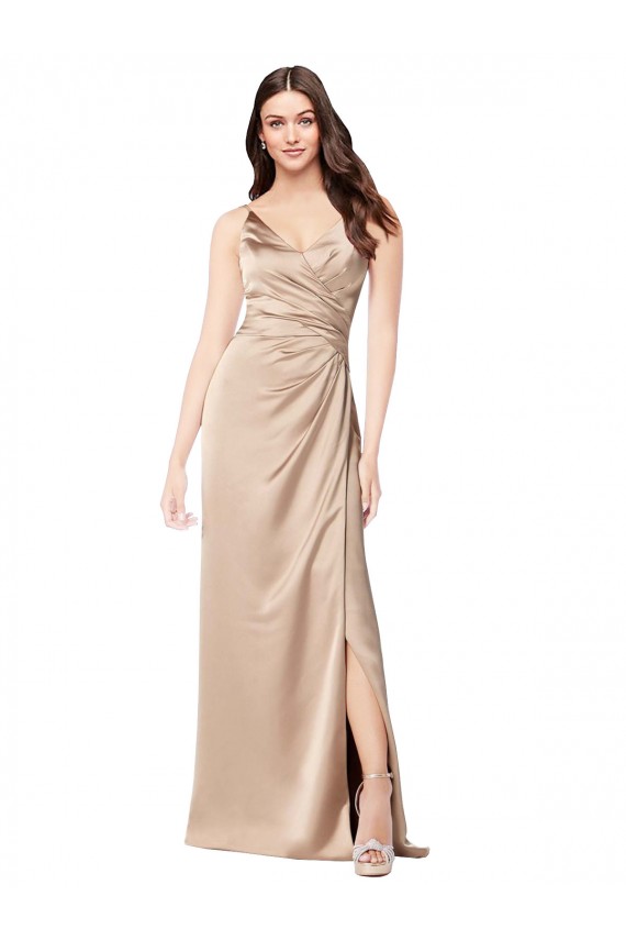 Silky Satin Prom Dress with Draped Surplice Bodice Clearance