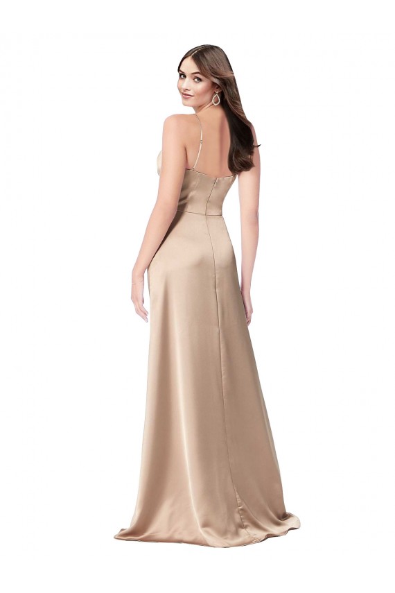 Silky Satin Prom Dress with Draped Surplice Bodice Clearance
