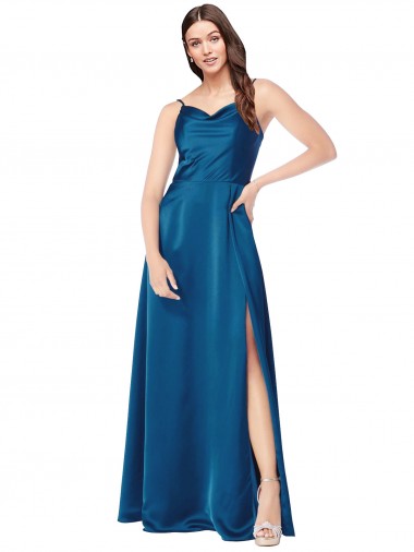 Cowl Neck Salky Satin Prom Dress Clearance