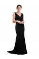 V-Neck Full Length Silky Satin Prom Dress with Soft Cowl Neck and Sweep Train Clearance