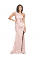 Full Length Ruched Silky Satin Prom Dress with Low Back and High Split Clearance