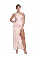 One Shoulder Full Length Long Silky Satin Prom Dress with Thigh Split Clearance