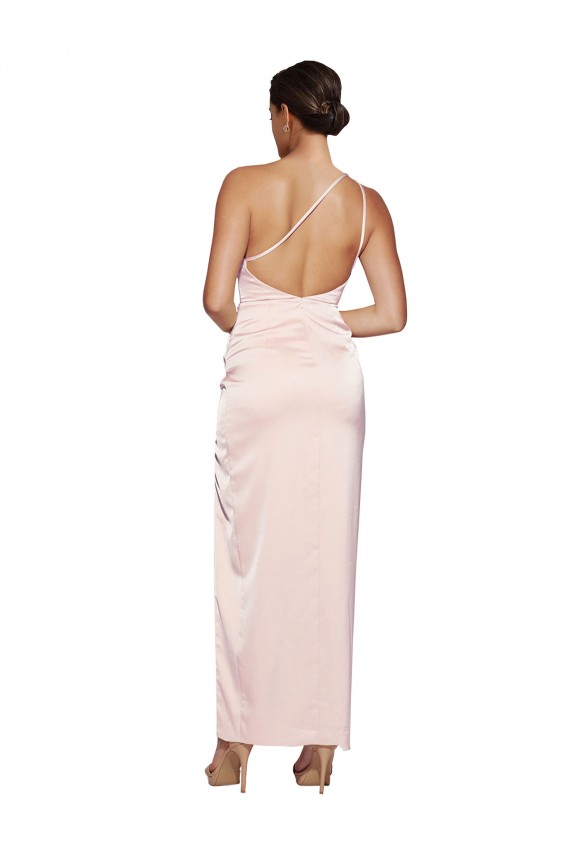 One Shoulder Full Length Long Silky Satin Prom Dress with Thigh Split Clearance