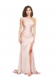 Full Length One Shoulder Long Silky Satin Prom Dress with High Split Clearance