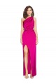 One Shoulder Long Full Length Silky Satin Prom Dress with Front Side Split Clearance