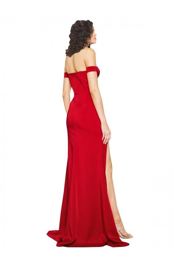 Off the Shoulder Sweetheart Bustier Style Silky Satin Prom Dress with Side Split Clearance
