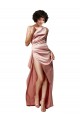 Low Back One Shoulder Full Length Silky Satin Prom Dress Clearance