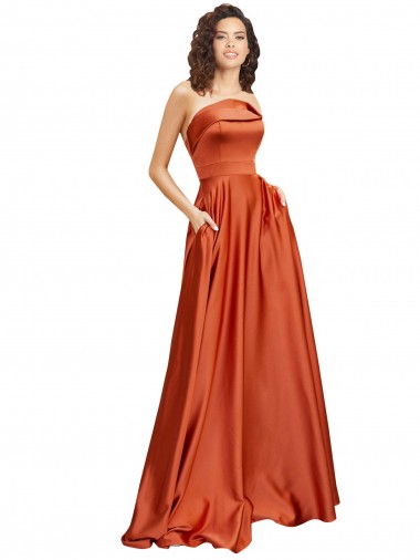 Strapless Sweep Train Silky Satin Prom Dress with Pleats Clearance