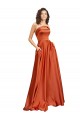 Strapless Sweep Train Silky Satin Prom Dress with Pleats Clearance