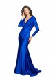 Deep V-Neck Long Sleeves Silky Satin Prom Dress Clearance