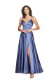 Deep V-Neck Sweetheart Long Silky Satin Prom Dress with Thigh High Slit Clearance