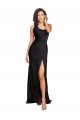 Full Length One Shoulder Ruffled Long Silky Satin Prom Dress with High Slit Clearance