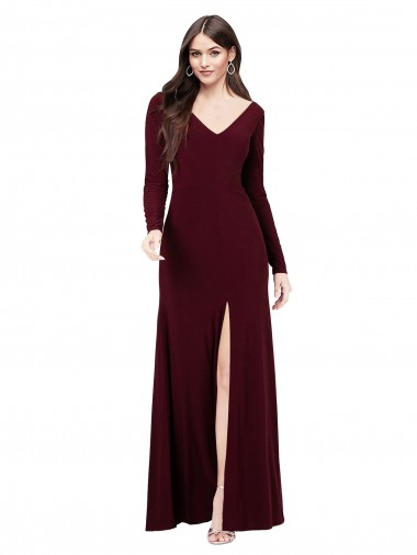Long Sleeves Spandex Prom Dress with Front Slit Clearance