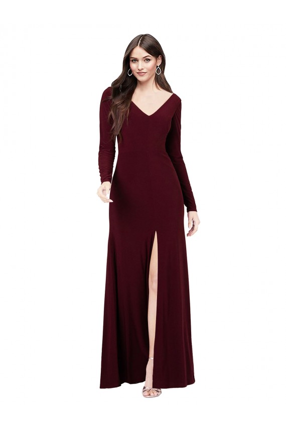 Long Sleeves Spandex Prom Dress with Front Slit Clearance