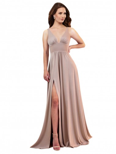 Long A-Line Plunge V-Neckline Spandex Prom Dress with Slit Clearance