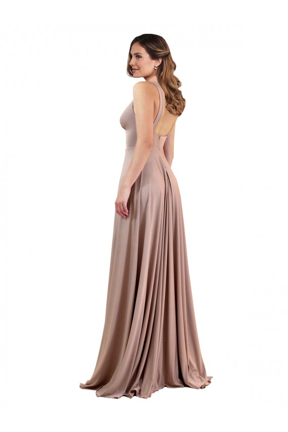 Long A-Line Plunge V-Neckline Spandex Prom Dress with Slit Clearance