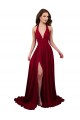 A-Line Halter Plunge V-Neckline Open Back Spandex Prom Dress with Slit Clearance