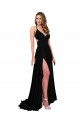 High Slit Open Back Long Spandex Prom Dress with Lined Crossover Bust Clearance