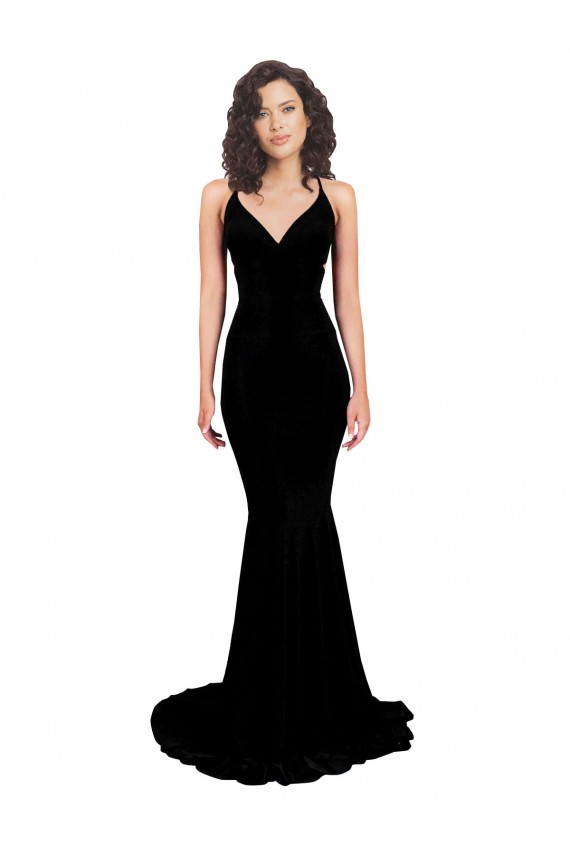 Fishtail Shaped V-Neck Open Back Spandex Prom Dress Clearance