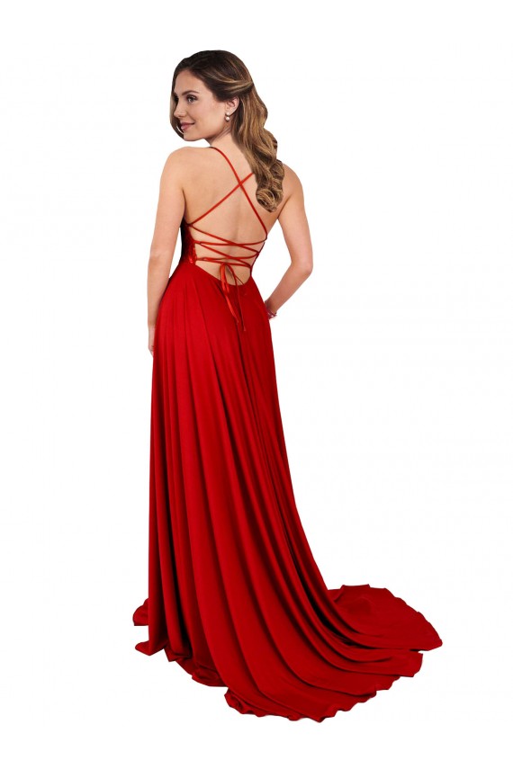 Lace Over Bodice Long Spandex Prom Dress with Slit Clearance