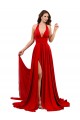 High Slit A-Line Halter Long Spandex Prom Dress Open Back Clearance