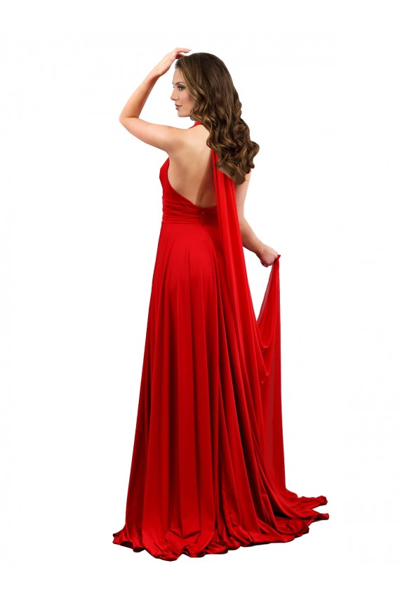 High Slit A-Line Halter Long Spandex Prom Dress Open Back Clearance