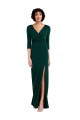 Floor Length 3/4 Sleeves V-Back Draped Wrap Maxi Spandex Prom Dress Clearance