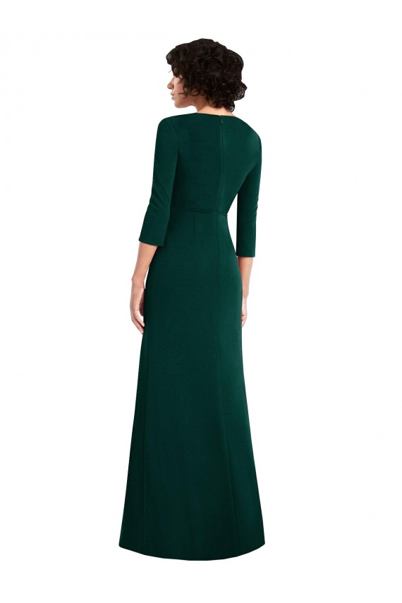 Floor Length 3/4 Sleeves V-Back Draped Wrap Maxi Spandex Prom Dress Clearance