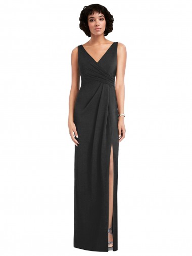 Draped Wrap Maxi Spandex Prom Dress with Front Slit Clearance