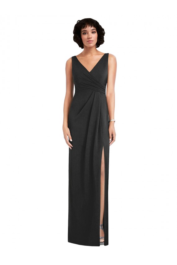 Draped Wrap Maxi Spandex Prom Dress with Front Slit Clearance