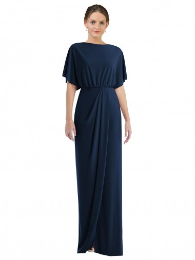 Open Back Short Sleeves Draped Tulip Skirt Maxi Spandex Prom Dress Clearance
