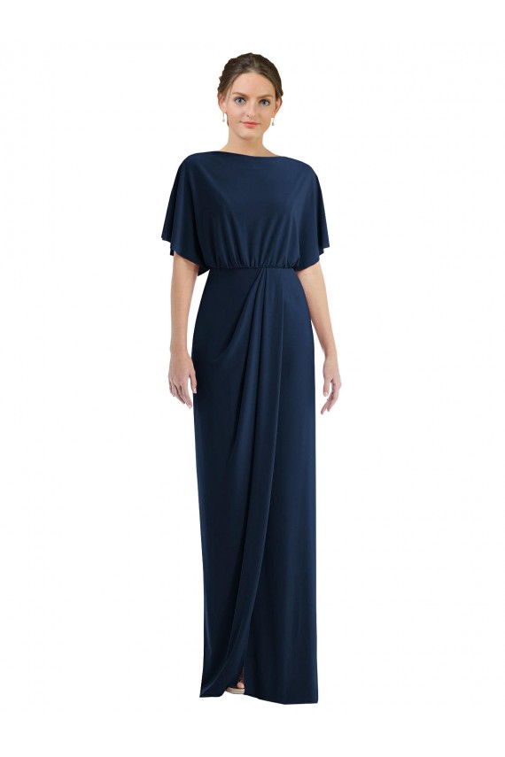 Open Back Short Sleeves Draped Tulip Skirt Maxi Spandex Prom Dress Clearance