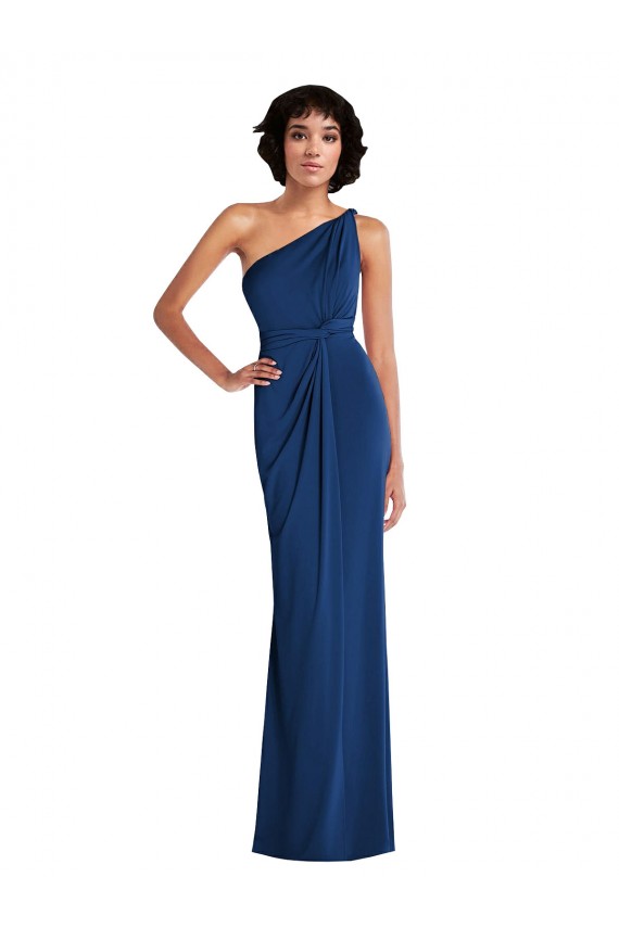 Grecian Inspired One Shoulder Twist Draped Maxi Spandex Prom Dress Clearance