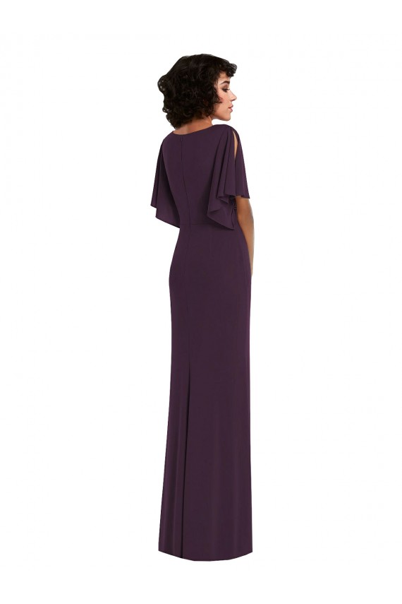 Faux Wrap Split Sleeves Maxi Spandex Prom Dress with Cascade Skirt Clearance