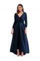 Long Sleeves Wrapped Spandex Prom Dress with High Low Full Skirt and Pockets Clearance