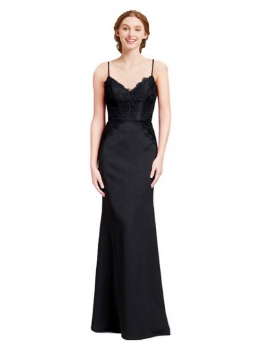 Long Chiffon Prom Dress with Lace Bodice and Curved V-Neckline Clearance