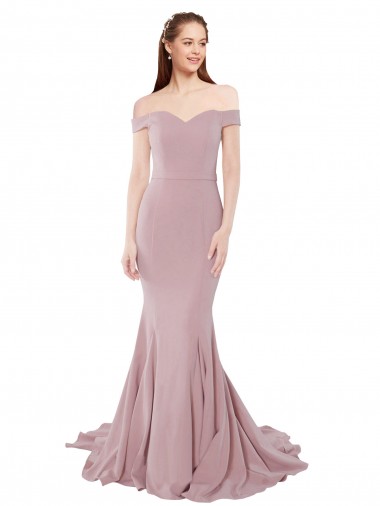 Off the Shoulder Mermaid Long Sweep Train Prom Dress Clearance