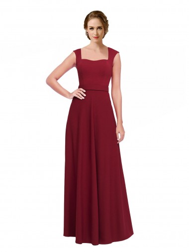 Square Neck Subtle Cap Sleeeves Crepe Prom Dress Clearance