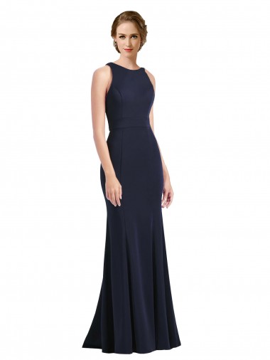 High Neck Sheath Long Crepe Prom Dress Clearance