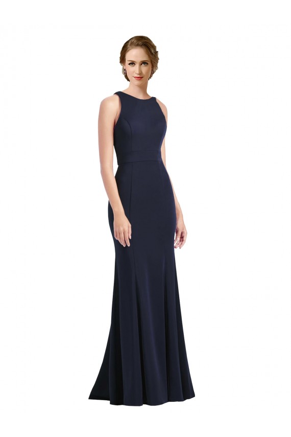 High Neck Sheath Long Crepe Prom Dress Clearance