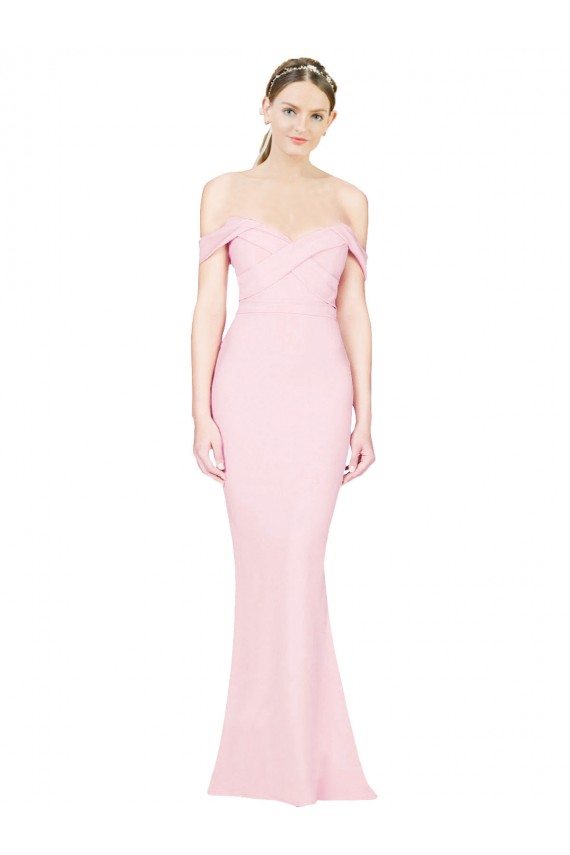 Full Length Off the Shoulder Prom Dress with Twist Front Clearance