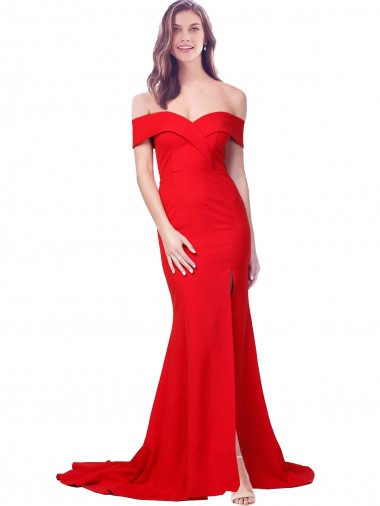 Criss Cross Full Length Long Crepe Prom Dress with Side Split Clearance