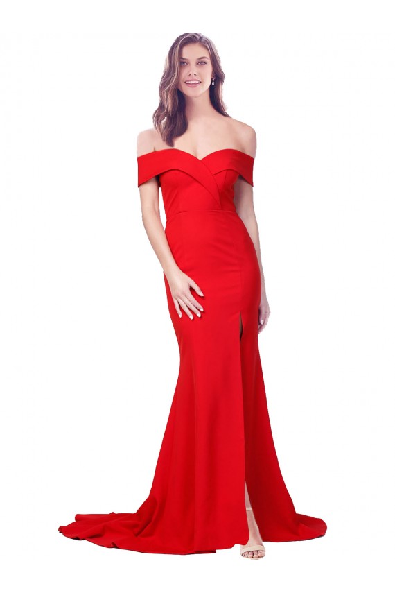Criss Cross Full Length Long Crepe Prom Dress with Side Split Clearance