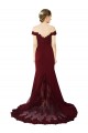 Full Length Off the Shoulder Formal Crepe Prom Dress with Lace On Bodice and Back Clearance