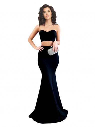 Two Piece High Neck Crepe Prom Dress Clearance