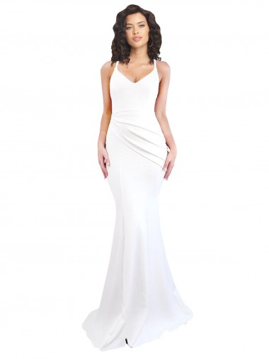 Fishtail Shape Spaghetti Straps Open Back Crepe Prom Dress with Ruffles Clearance