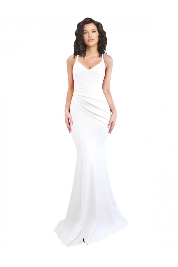 Fishtail Shape Spaghetti Straps Open Back Crepe Prom Dress with Ruffles Clearance