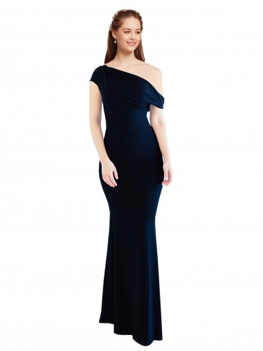Draped Off the Shoulder Fitted Crepe Prom Dress Clearance