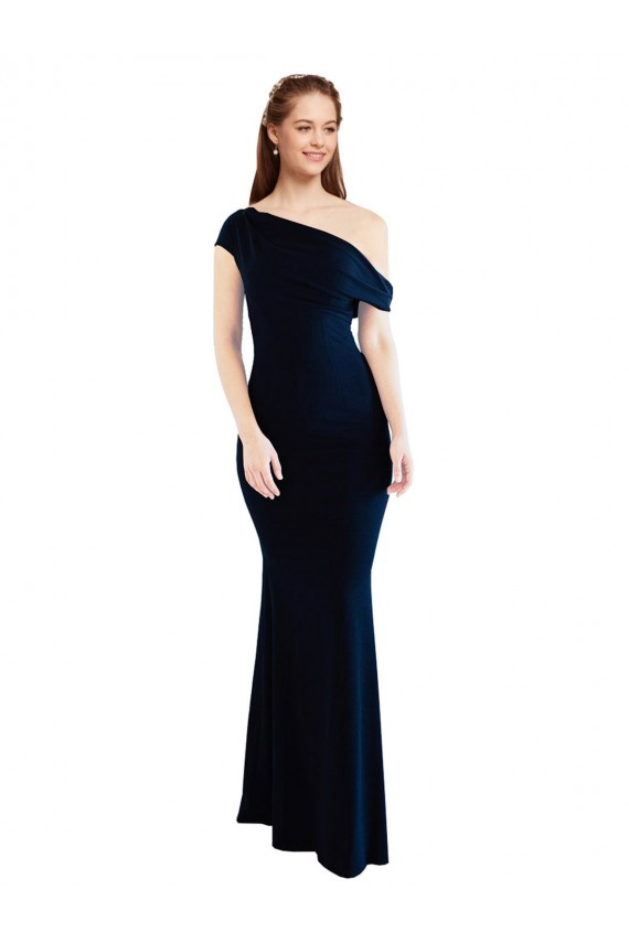 Draped Off the Shoulder Fitted Crepe Prom Dress Clearance